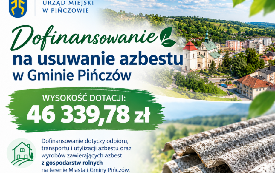Zdjęcie do Dofinansowanie na usuwanie azbestu w Gminie Pińcz&oacute;w 