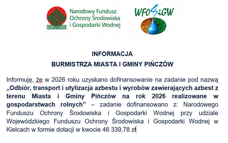 Zdjęcie do Informacja Burmistrza Miasta i Gminy Pińcz&oacute;w 