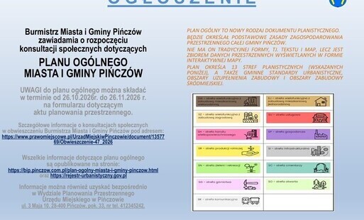 Zdjęcie do Ogłoszenie Burmistrza Miasta i Gminy Pińcz&oacute;w 