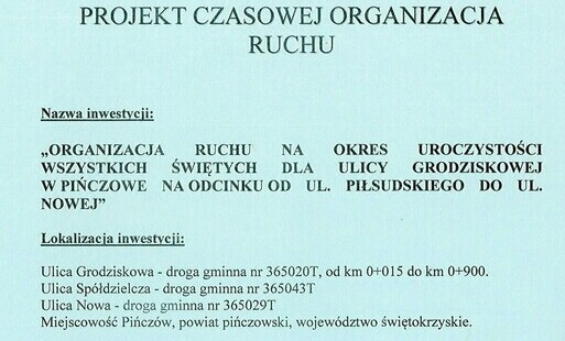 Zdjęcie do Czasowa zmiana organizacji ruchu w dniach 30.10 - 02.11
