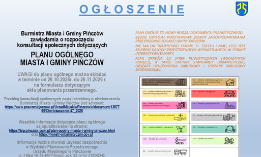 Zdjęcie do Ogłoszenie Burmistrza Miasta i Gminy Pińcz&oacute;w 
