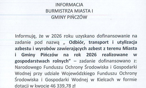 Zdjęcie do Informacja Burmistrza Miasta i Gminy Pińcz&oacute;w 