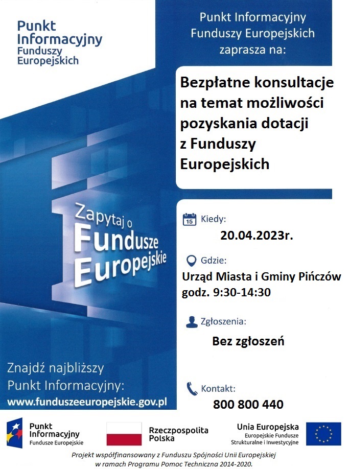 Informacja Bezpłatne kosultacje "pozyskanie funduszy europejskich" 